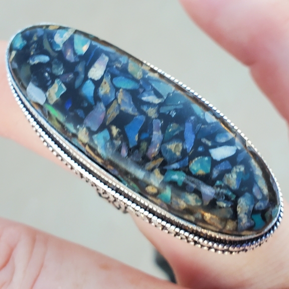 New Amazing Copper Ethiopian Opal 925 Silver Statement Ring. - Picture 16 of 16